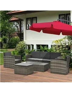 Outsunny Rattan Garden Furniture Outdoor Patio 5 Piece Wicker Weave Sofa Set with Storage,  Cushioned, 3-Seater Sofa + 2 Single  2