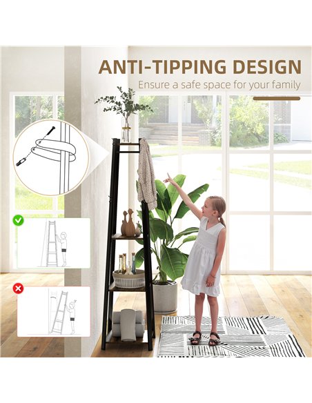 HOMCOM Compact Freestanding Coat Rack -  Black/Brown