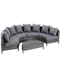 Outsunny 5 Pieces Rattan Garden Furniture Set, 4 Seater Half-Round Garden Sofa Set with Thickened Cushions, Wicker Conservatory 