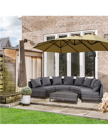 Outsunny 5 Pieces Rattan Garden Furniture Set, 4 Seater Half-Round Garden Sofa Set with Thickened Cushions, Wicker Conservatory 