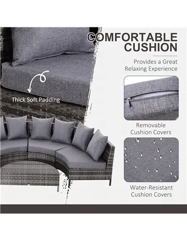 Outsunny 5 Pieces Rattan Garden Furniture Set, 4 Seater Half-Round Garden Sofa Set with Thickened Cushions, Wicker Conservatory 