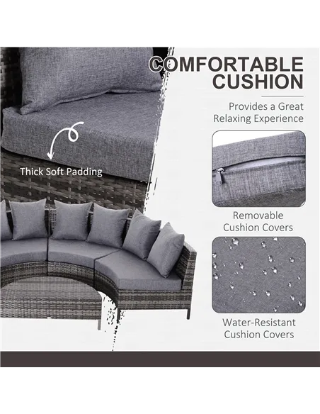 Outsunny 5 Pieces Rattan Garden Furniture Set, 4 Seater Half-Round Garden Sofa Set with Thickened Cushions, Wicker Conservatory 