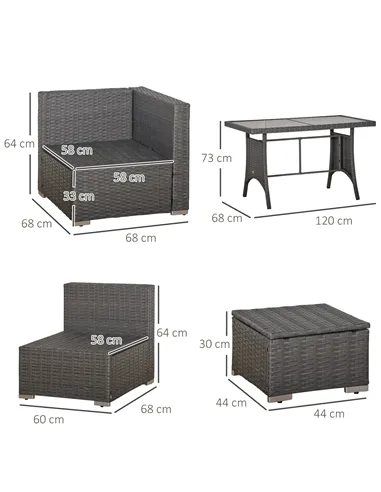 Outsunny 9-Seater Garden Rattan Furniture 10 Pcs Rattan Corner Dining Sofa Set, Grey/Dusty Blue Cushion