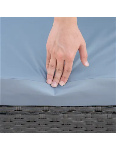 Outsunny 9-Seater Garden Rattan Furniture 10 Pcs Rattan Corner Dining Sofa Set, Grey/Dusty Blue Cushion