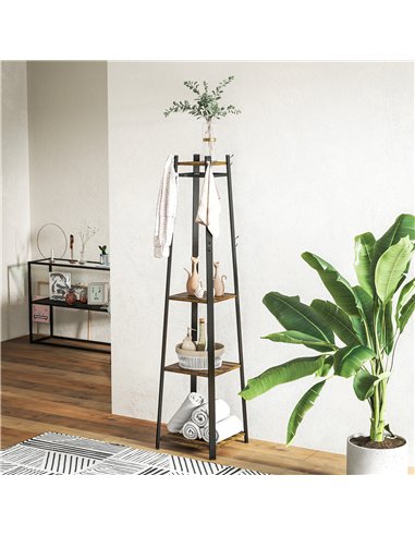 HOMCOM Compact Freestanding Coat Rack -  Black/Brown