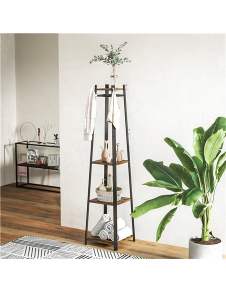 HOMCOM Compact Freestanding Coat Rack -  Black/Brown