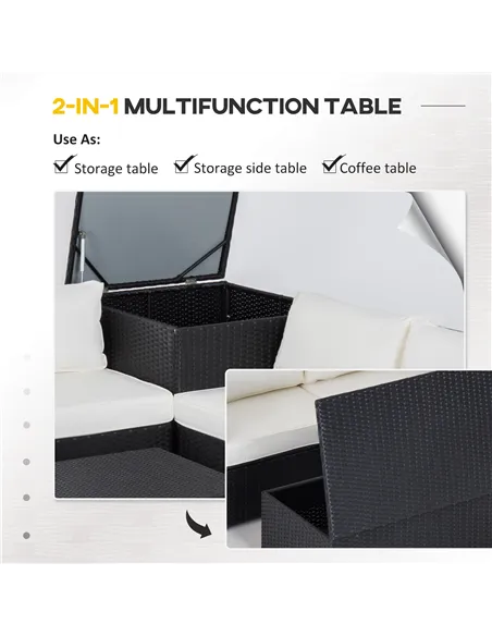 Outsunny 6 Pieces Rattan Garden Furniture Set, 4 Seater Wicker Garden Corner Sofa Set with 2 Storage Tables and Loveseats, Outdo
