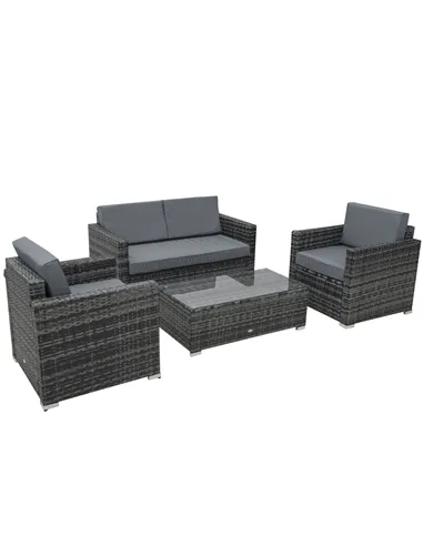 Outsunny 4 Pieces Wicker Steel Rattan Sofa Set Garden Chair Seat Furniture Patio Grey