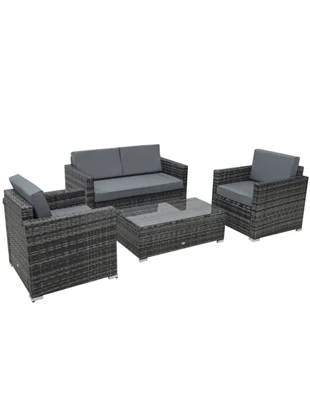 Outsunny 4 Pieces Wicker Steel Rattan Sofa Set Garden Chair Seat Furniture Patio Grey
