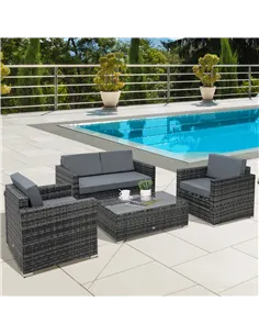 Outsunny 4 Pieces Wicker Steel Rattan Sofa Set Garden Chair Seat Furniture Patio Grey 2