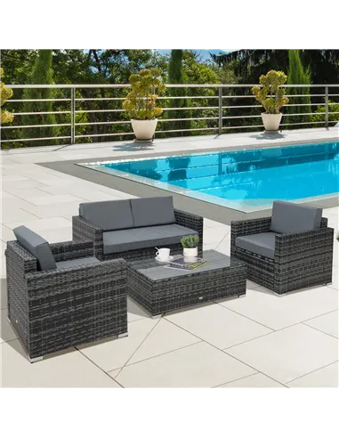 Outsunny 4 Pieces Wicker Steel Rattan Sofa Set Garden Chair Seat Furniture Patio Grey