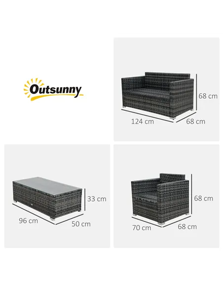 Outsunny 4 Pieces Wicker Steel Rattan Sofa Set Garden Chair Seat Furniture Patio Grey