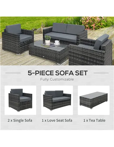 Outsunny 4 Pieces Wicker Steel Rattan Sofa Set Garden Chair Seat Furniture Patio Grey