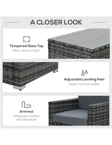 Outsunny 4 Pieces Wicker Steel Rattan Sofa Set Garden Chair Seat Furniture Patio Grey