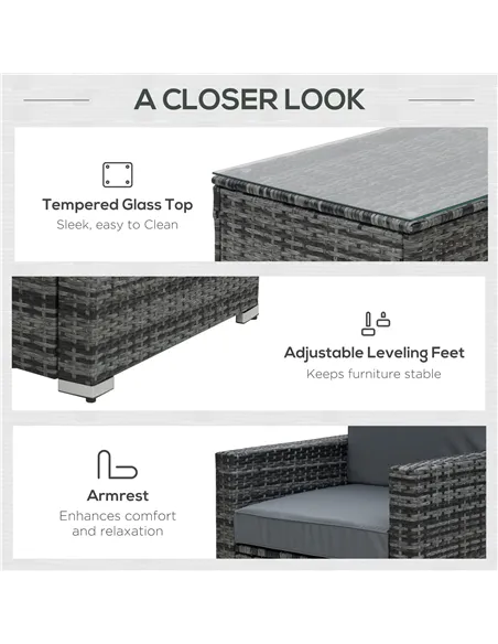 Outsunny 4 Pieces Wicker Steel Rattan Sofa Set Garden Chair Seat Furniture Patio Grey