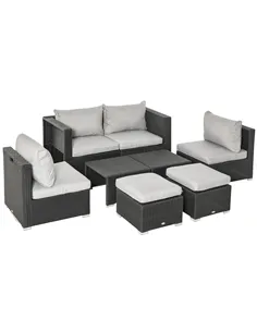 Outsunny 8 Pieces PE Rattan Sofa Set with Cushions, Garden Corner Sofa with 4 Seater Sofa, 2 Footstools and 2 Coffee Table Set, 