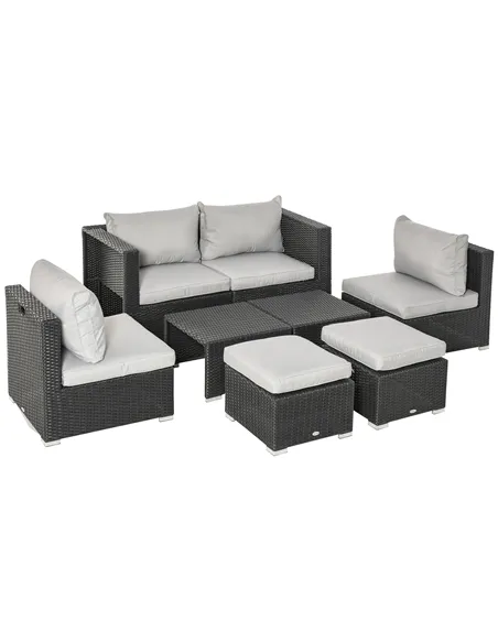 Outsunny 8 Pieces PE Rattan Sofa Set with Cushions, Garden Corner Sofa with 4 Seater Sofa, 2 Footstools and 2 Coffee Table Set, 