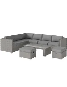 Outsunny 6 Pieces Outdoor PE Rattan Wicker Corner Sofa Set with 10cm Thick Padded Cushions, Aluminium Conservatory Furniture wit