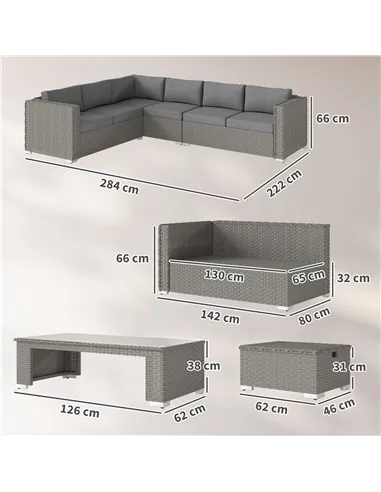 Outsunny 6 Pieces Outdoor PE Rattan Wicker Corner Sofa Set with 10cm Thick Padded Cushions, Aluminium Conservatory Furniture wit