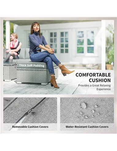 Outsunny 6 Pieces Outdoor PE Rattan Wicker Corner Sofa Set with 10cm Thick Padded Cushions, Aluminium Conservatory Furniture wit