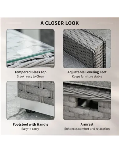 Outsunny 6 Pieces Outdoor PE Rattan Wicker Corner Sofa Set with 10cm Thick Padded Cushions, Aluminium Conservatory Furniture wit