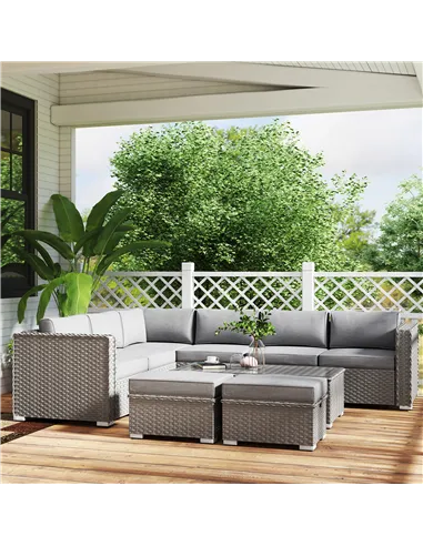 Outsunny 6 Pieces Outdoor PE Rattan Wicker Corner Sofa Set with 10cm Thick Padded Cushions, Aluminium Conservatory Furniture wit