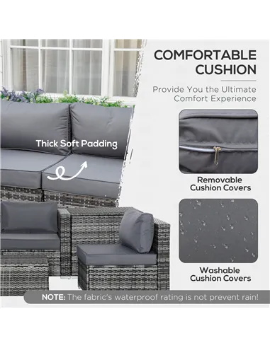 Outsunny 6PC Rattan Corner Sofa Set Wicker 4 Seater Garden Storage Coffee Table Conversation Ottoman Outdoor Weave Furniture w/ 