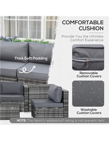 Outsunny 6PC Rattan Corner Sofa Set Wicker 4 Seater Garden Storage Coffee Table Conversation Ottoman Outdoor Weave Furniture w/ 