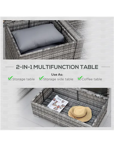 Outsunny 6PC Rattan Corner Sofa Set Wicker 4 Seater Garden Storage Coffee Table Conversation Ottoman Outdoor Weave Furniture w/ 