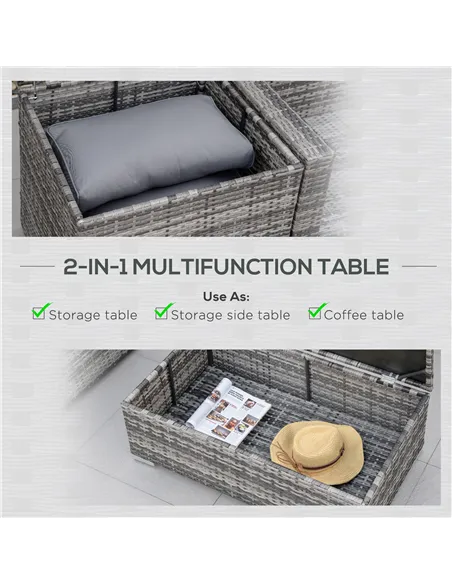 Outsunny 6PC Rattan Corner Sofa Set Wicker 4 Seater Garden Storage Coffee Table Conversation Ottoman Outdoor Weave Furniture w/ 