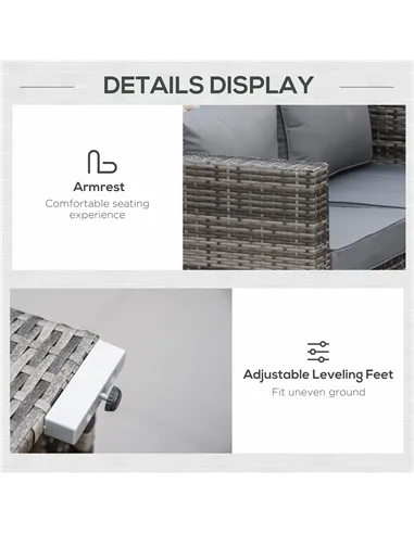 Outsunny 6PC Rattan Corner Sofa Set Wicker 4 Seater Garden Storage Coffee Table Conversation Ottoman Outdoor Weave Furniture w/ 