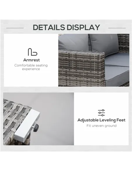 Outsunny 6PC Rattan Corner Sofa Set Wicker 4 Seater Garden Storage Coffee Table Conversation Ottoman Outdoor Weave Furniture w/ 