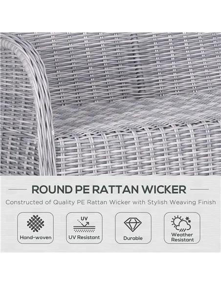 Outsunny Garden PE Rattan Dining Sofa Set, Outdoor 4 Seater Wicker Furniture, High Back Chairs with Cushions, Tempered Glass Cof
