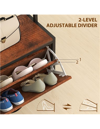 HOMCOM 5-In-1 Industrial-Style Hallway Tree - Brown/Black