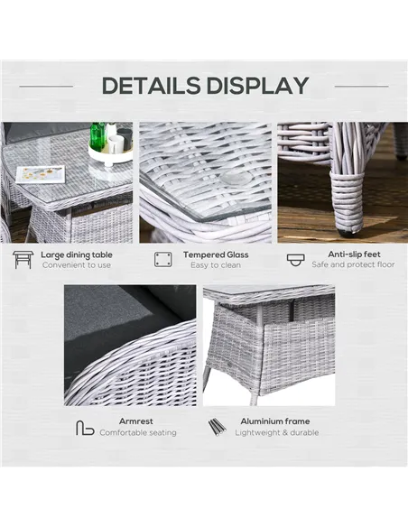 Outsunny Garden PE Rattan Dining Sofa Set, Outdoor 4 Seater Wicker Furniture, High Back Chairs with Cushions, Tempered Glass Cof