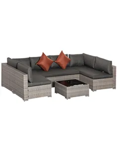 Outsunny Four-Piece Half-Square Rattan Sofa Set - Mixed Grey