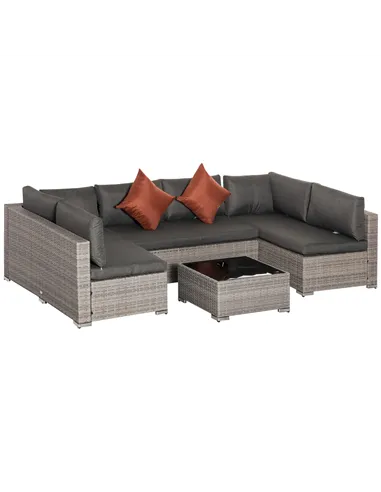 Outsunny Four-Piece Half-Square Rattan Sofa Set - Mixed Grey