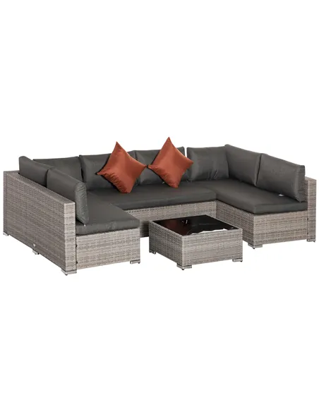 Outsunny Four-Piece Half-Square Rattan Sofa Set - Mixed Grey