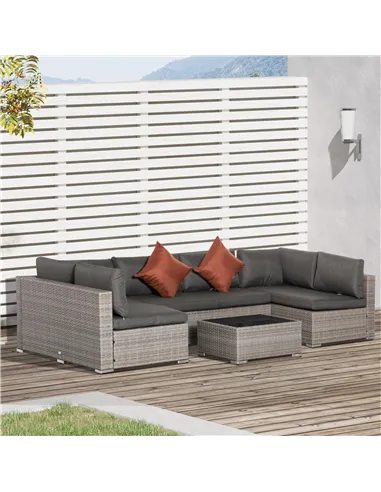 Outsunny Four-Piece Half-Square Rattan Sofa Set - Mixed Grey