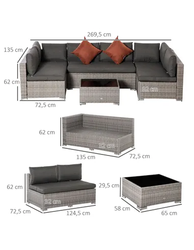 Outsunny Four-Piece Half-Square Rattan Sofa Set - Mixed Grey
