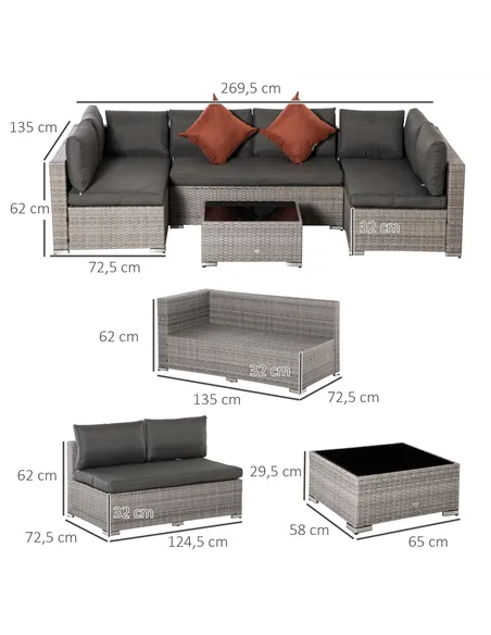 Outsunny Four-Piece Half-Square Rattan Sofa Set - Mixed Grey