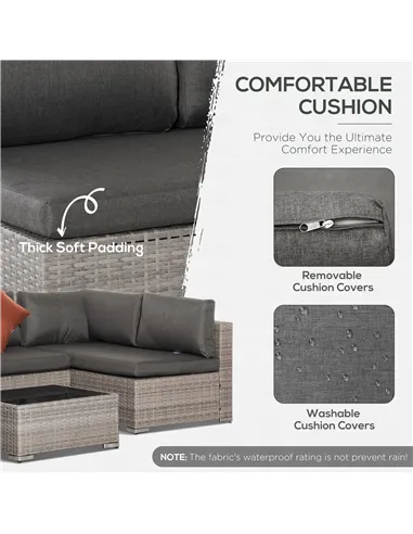 Outsunny Four-Piece Half-Square Rattan Sofa Set - Mixed Grey