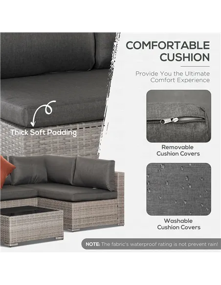 Outsunny Four-Piece Half-Square Rattan Sofa Set - Mixed Grey