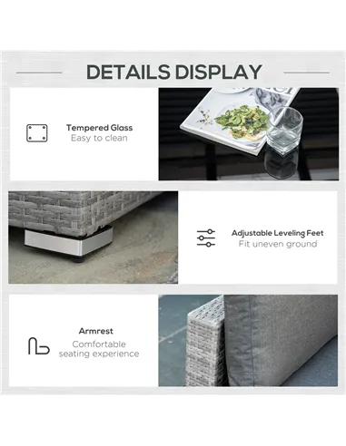 Outsunny Four-Piece Half-Square Rattan Sofa Set - Mixed Grey