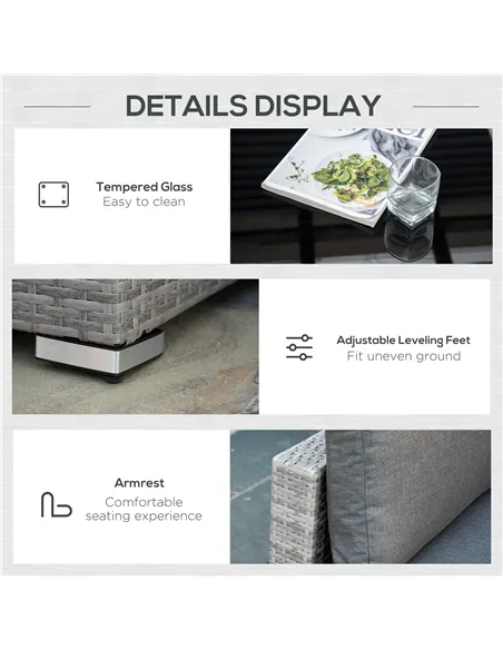 Outsunny Four-Piece Half-Square Rattan Sofa Set - Mixed Grey