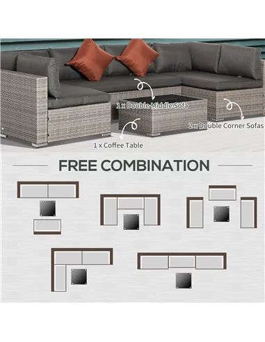 Outsunny Four-Piece Half-Square Rattan Sofa Set - Mixed Grey