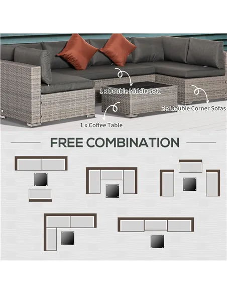 Outsunny Four-Piece Half-Square Rattan Sofa Set - Mixed Grey