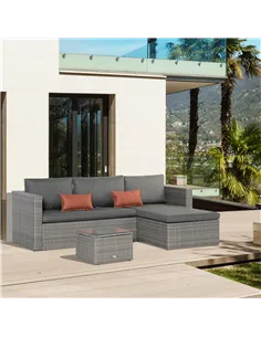 Outsunny 3 Pieces Outdoor PE Rattan Sofa Set, Patio Wicker Conversation Chaise Lounge Furniture w/ Tempered Glass Table-top & So 2