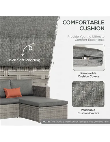 Outsunny 3 Pieces Outdoor PE Rattan Sofa Set, Patio Wicker Conversation Chaise Lounge Furniture w/ Tempered Glass Table-top & So