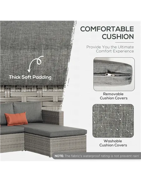 Outsunny 3 Pieces Outdoor PE Rattan Sofa Set, Patio Wicker Conversation Chaise Lounge Furniture w/ Tempered Glass Table-top & So